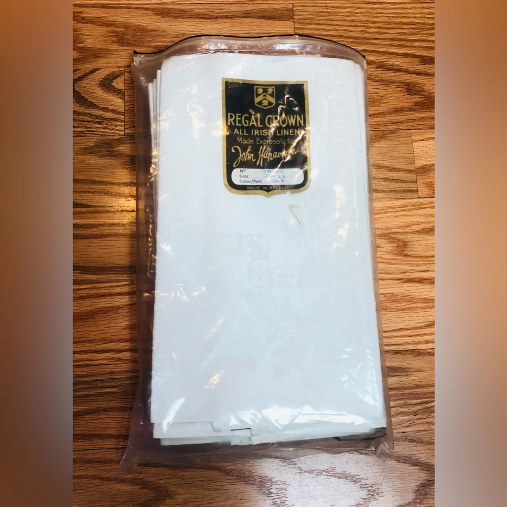 NEW 12 All Pure Irish Linen Dinner Napkins White Regal Crown Damask Floral 22